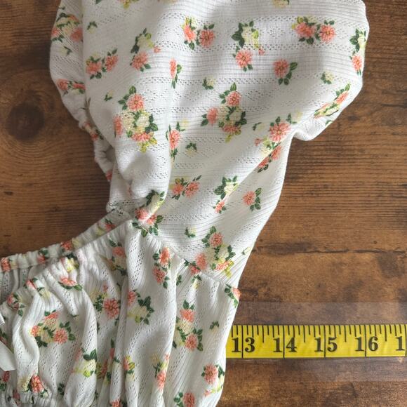 For Love and Lemons Lola Pointelle Top XXS White Yellow Floral Y2K Cottagecore - Picture 3 of 9